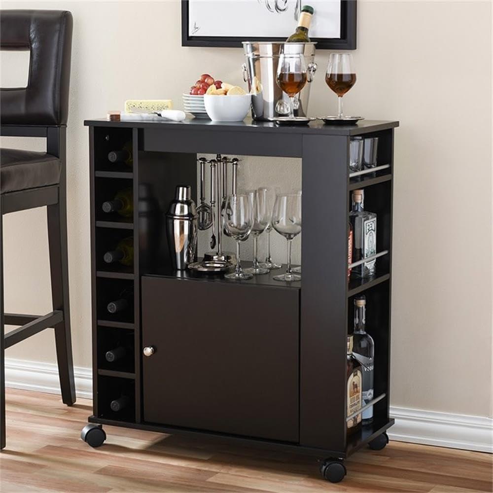 Ontario Modern & Contemporary Dark Brown Wood Modern Dry Bar & Wine Cabinet - Baxton Studio