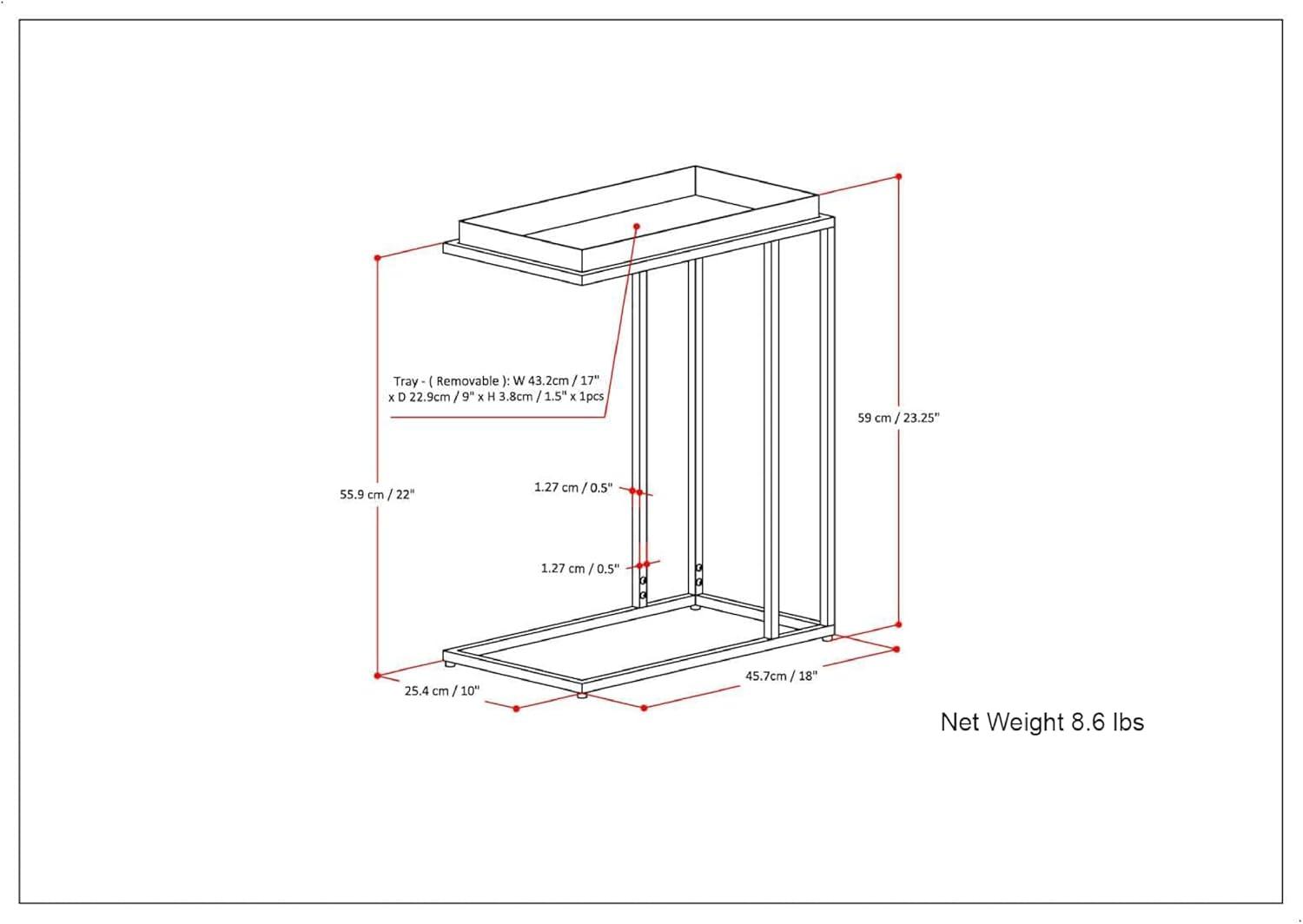 Simpli Home Garner 18"W Metal Mid-Century Modern C Side Table with Removable Tray Top