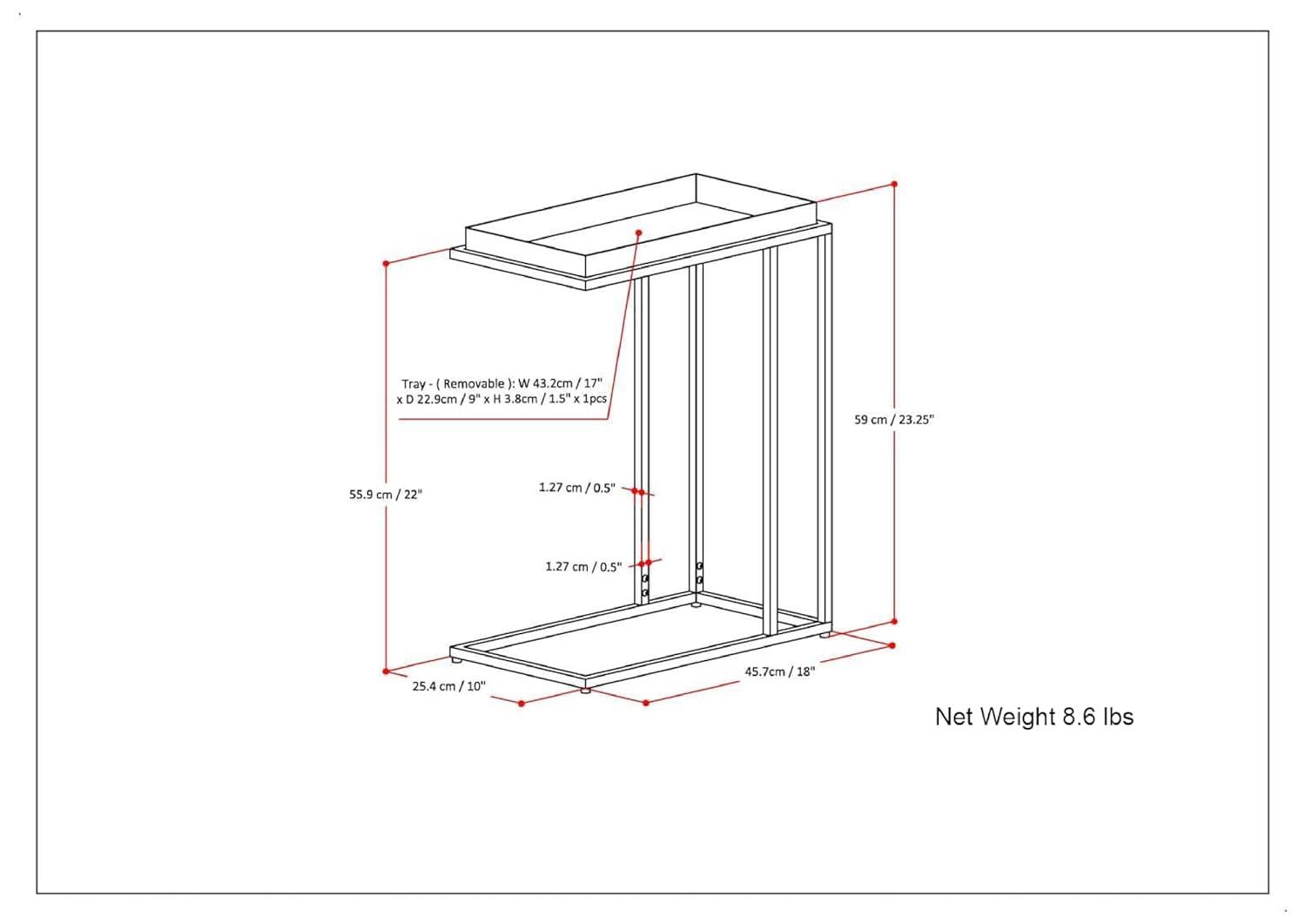 Simpli Home Garner 18"W Metal Mid-Century Modern C Side Table with Removable Tray Top