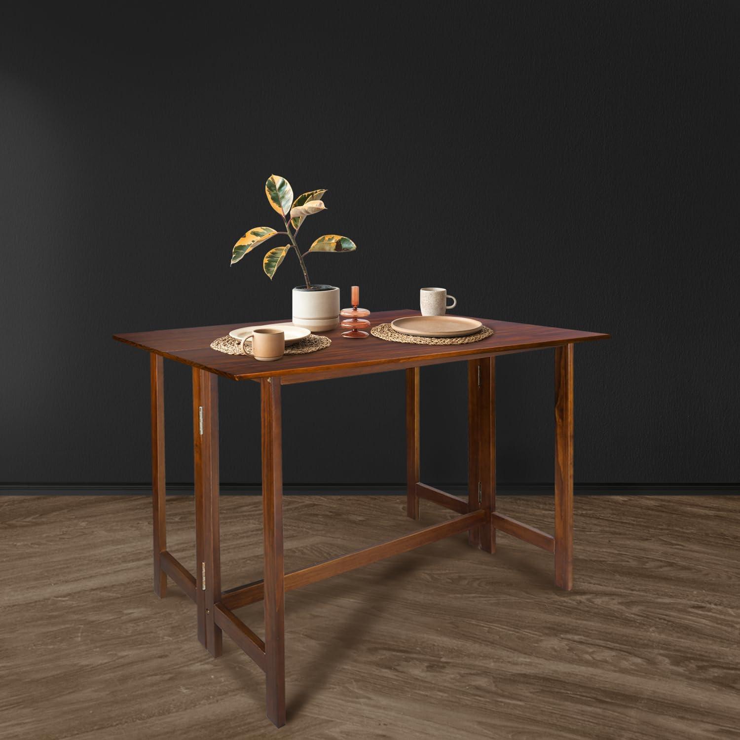 Warm Brown Solid Wood Flip-Top Folding Dining Table