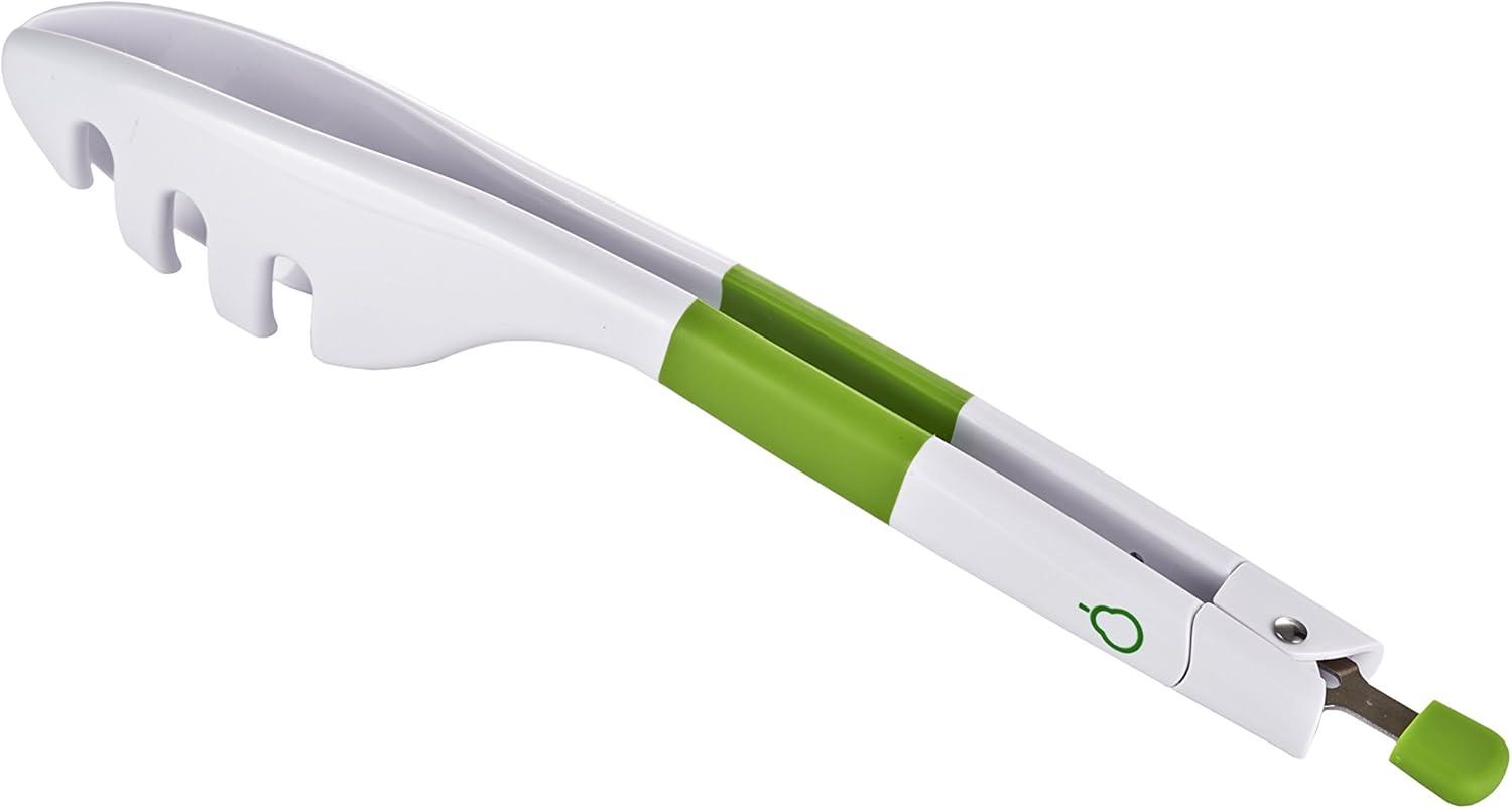 White and Green Lockable Salad Tongs with Soft-Touch Handle