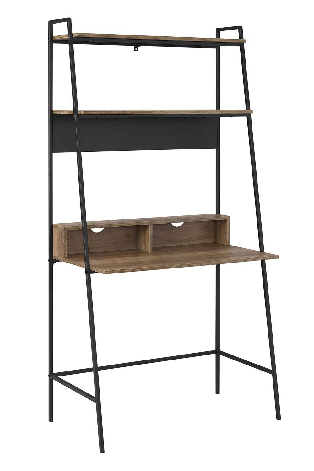 Walker Edison Freya Urban Industrial Ladder Desk with Metal Magnet Board, 36 Inch, Rustic Oak