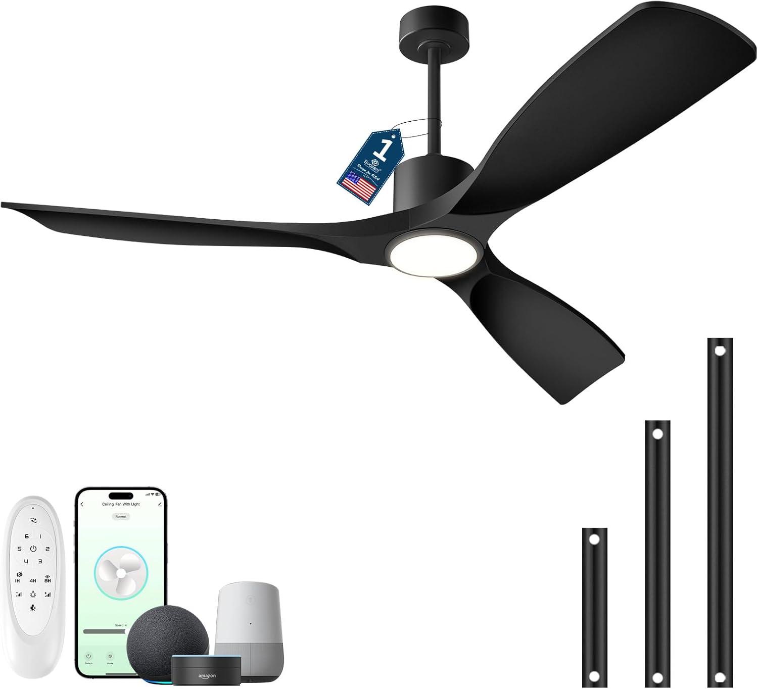 ONE Smart Modern All Season 52" Ceiling Fan with LED Light, Remote, Reversible and Compatible with Alexa/Google 6 Speeds and Light Kit included