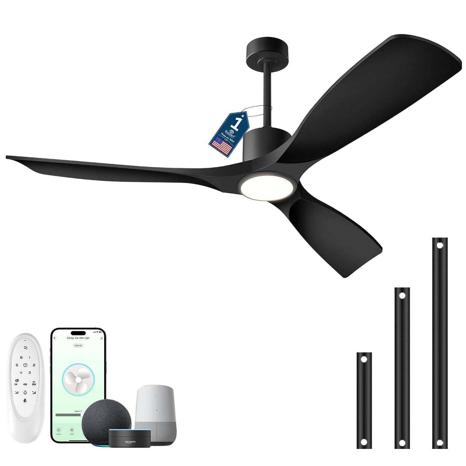 ONE Smart Modern All Season 52" Ceiling Fan with LED Light, Remote, Reversible and Compatible with Alexa/Google 6 Speeds and Light Kit included
