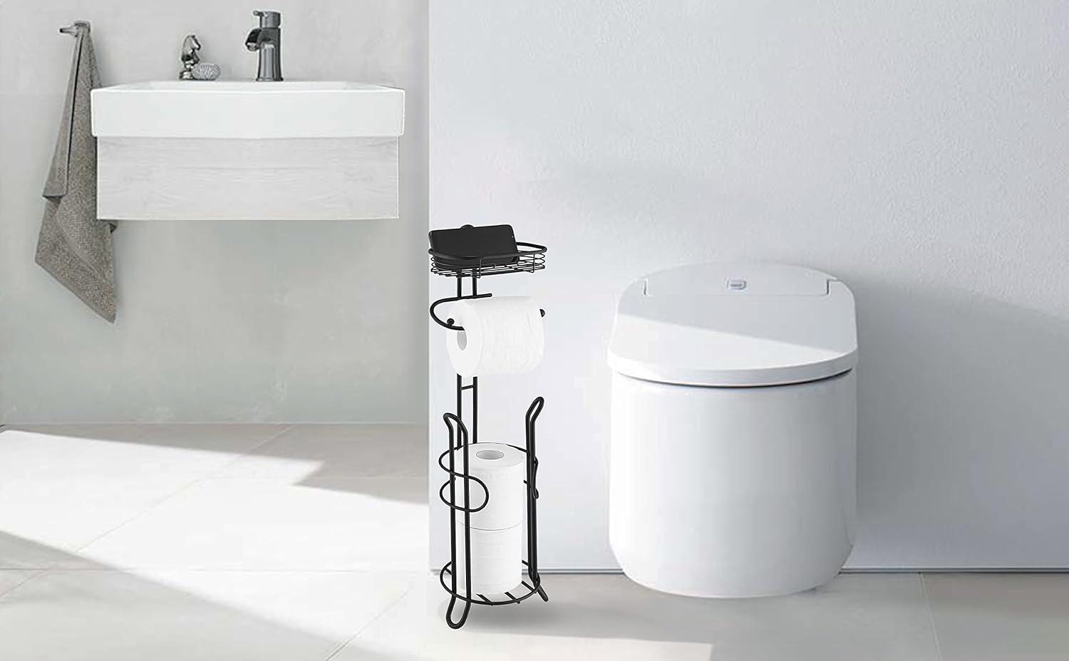 SunnyPoint Bathroom Heavyweight Toilet Tissue Paper Roll Storage Holder Stand Black (HL-TPS-01BLK)