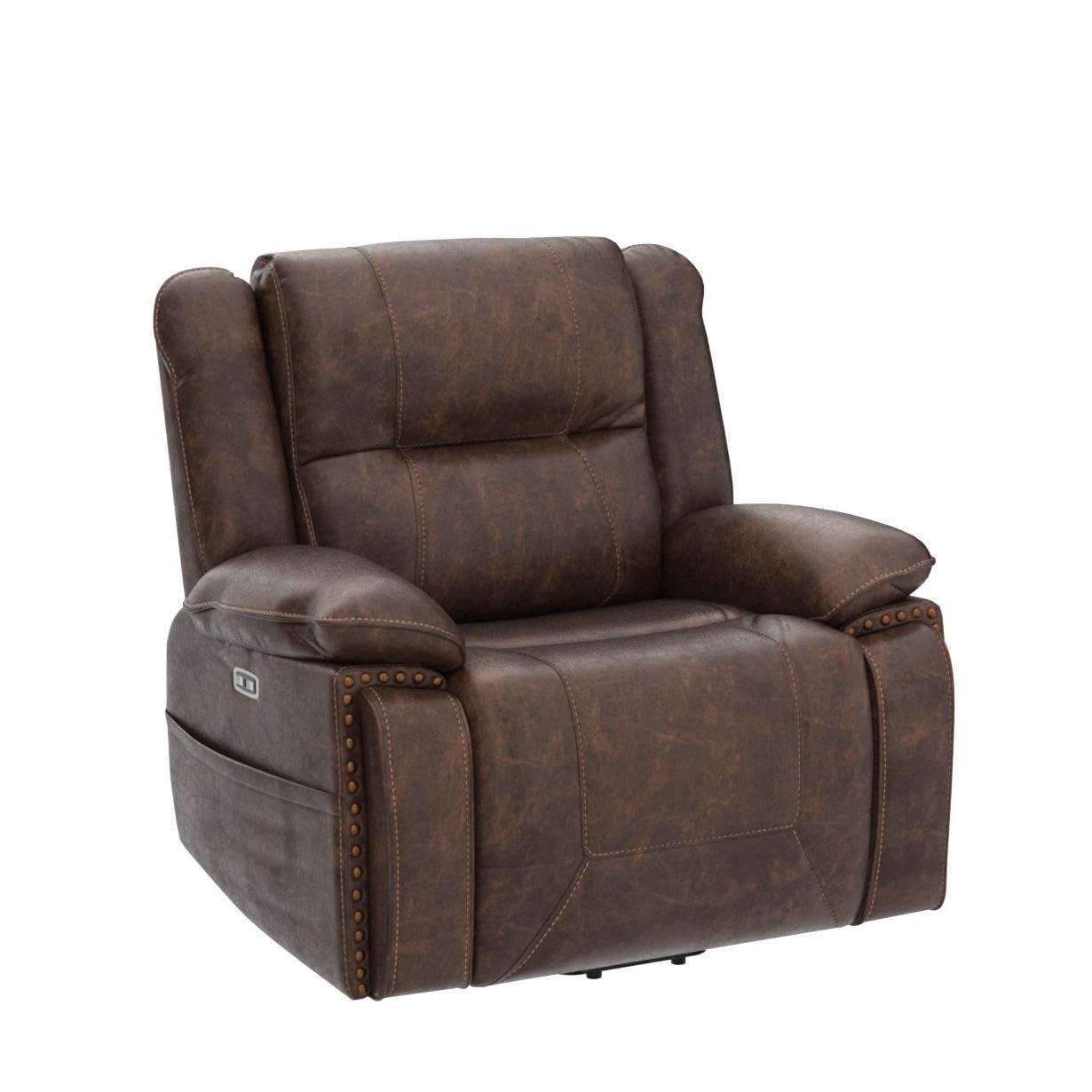 CANMOV Power Recliner Chair Electric Home Theater Seating Soft Leather Movie Chair for Living Room Overstuffed Single Reclining Sofa with Hidden Arm Storage, Cup Holders and USB Ports