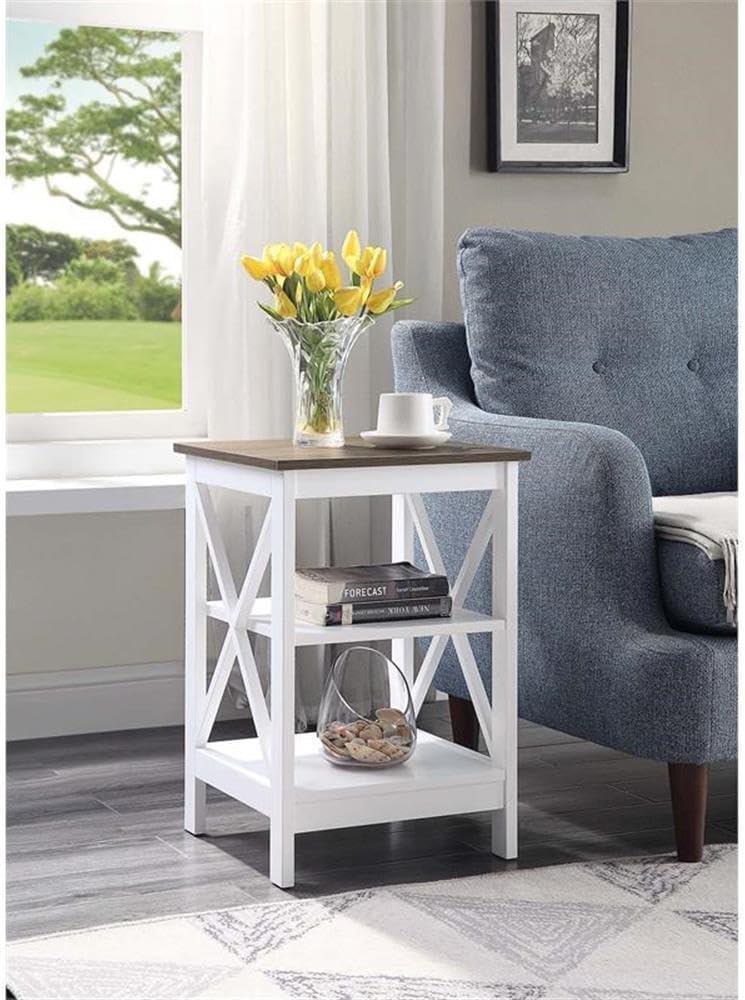 Xavier End Table with Open Shelves Driftwood/White