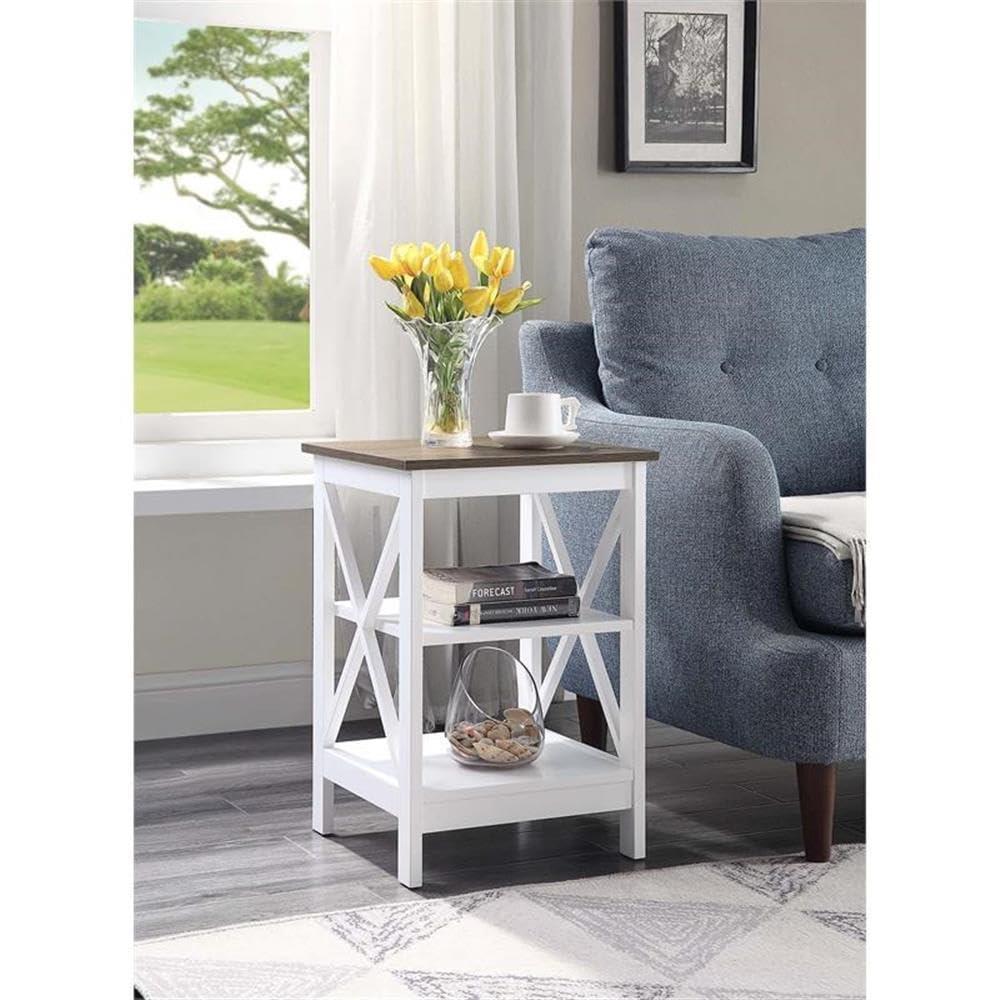 Xavier End Table with Open Shelves Driftwood/White