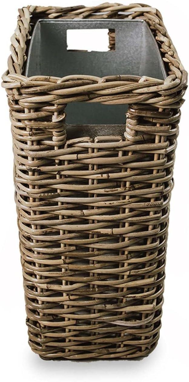 YfulYde Large Rectangular Kubu Wicker Waste Basket with Metal Liner, 14.5 in L x 9 in W x 18 in H, Serene Grey