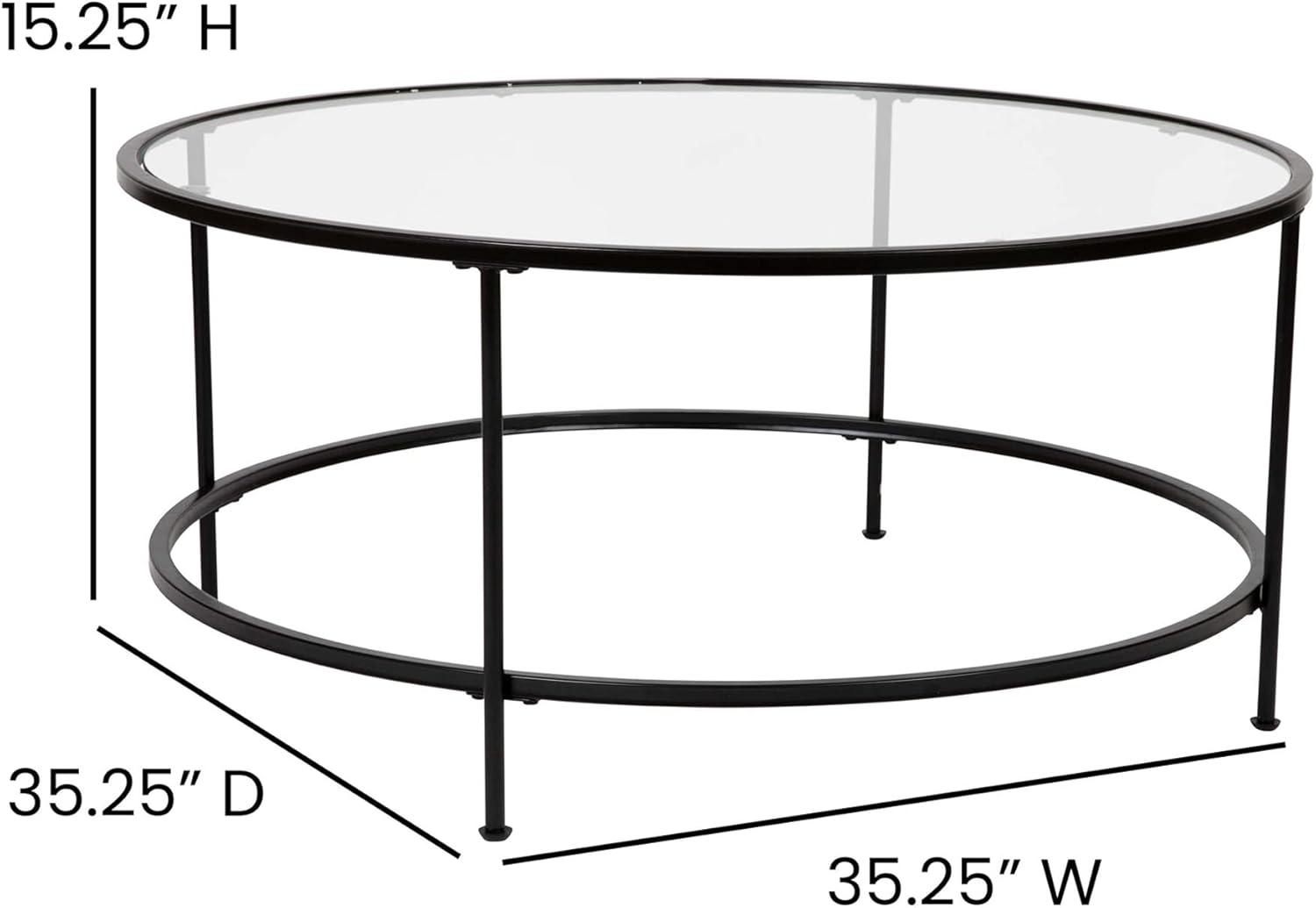 Flash Furniture Astoria Collection Round Coffee Table - Modern Clear Glass Coffee Table with Matte Black Frame