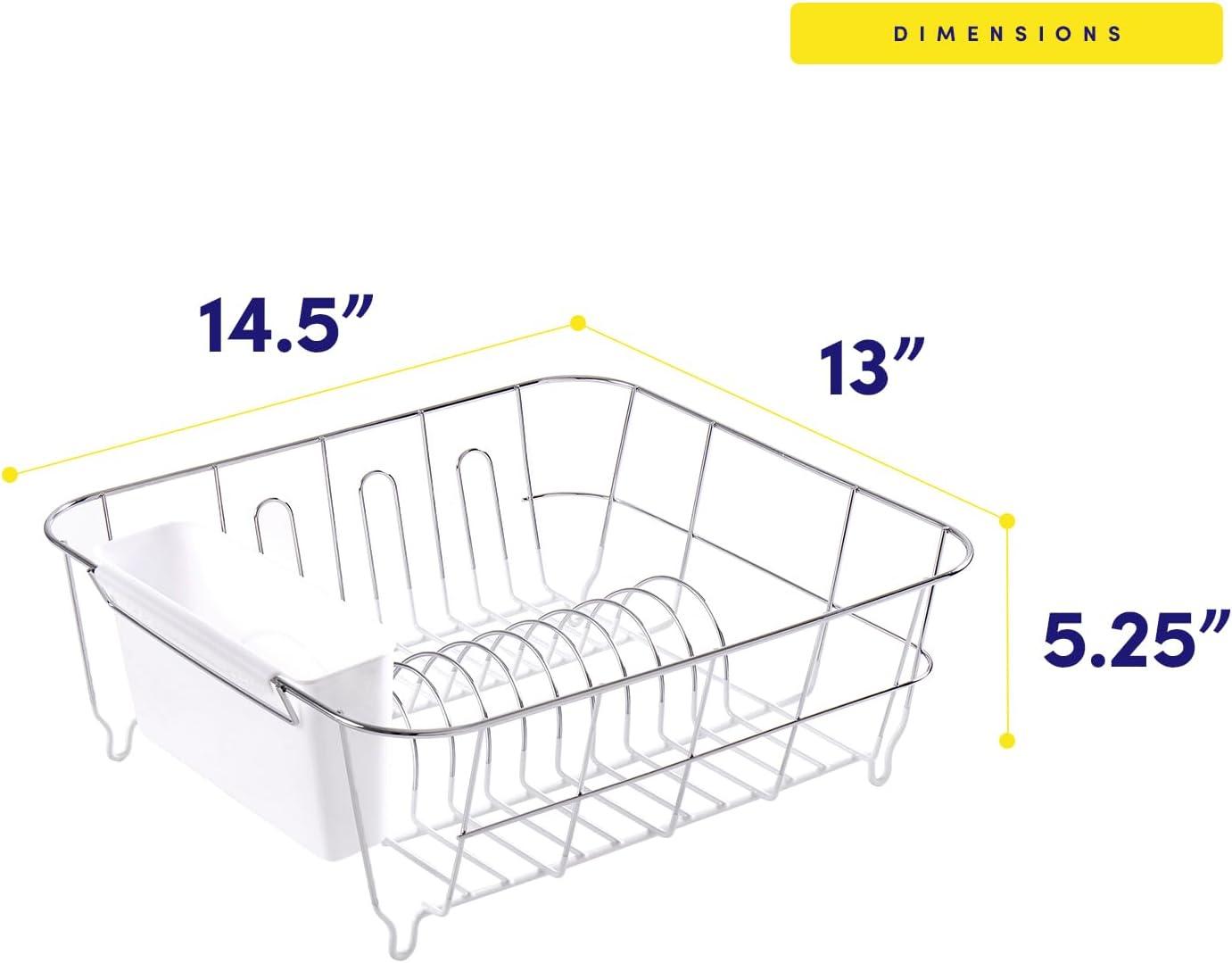 Compact Chrome and White Metal Dish Drainer with Utensil Holder