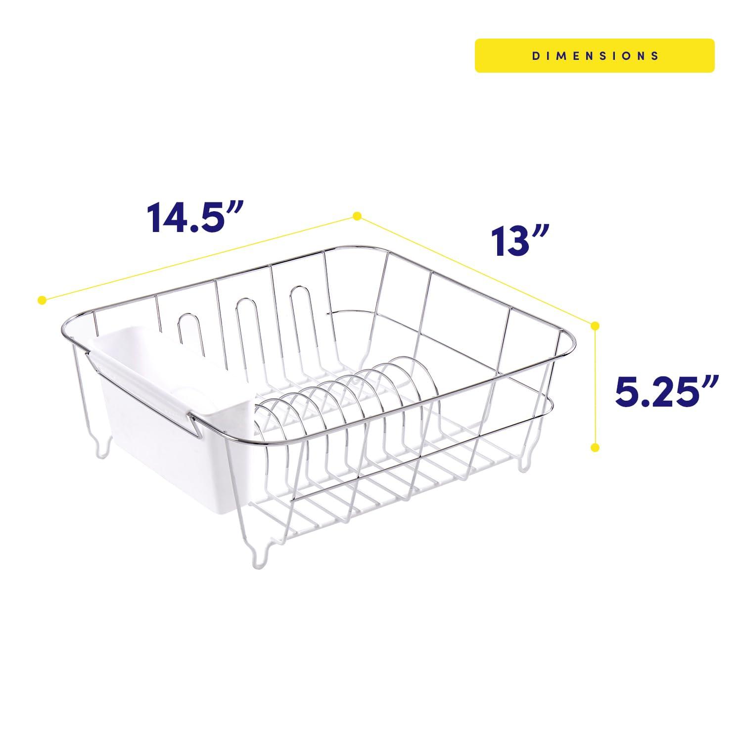 Sweet Home Collection Chrome Plated Steel 2-Piece Compact Dish Drainer with Utensil Caddy