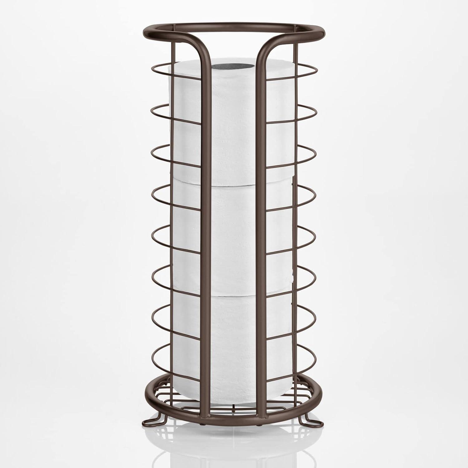 mDesign Metal Toilet Paper Holder Stand, Freestanding 3 Roll Reserve