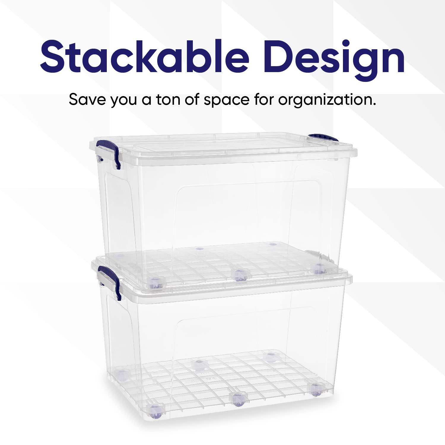 Clear Plastic Stackable Storage Box with Snap Lid, 44 Quart