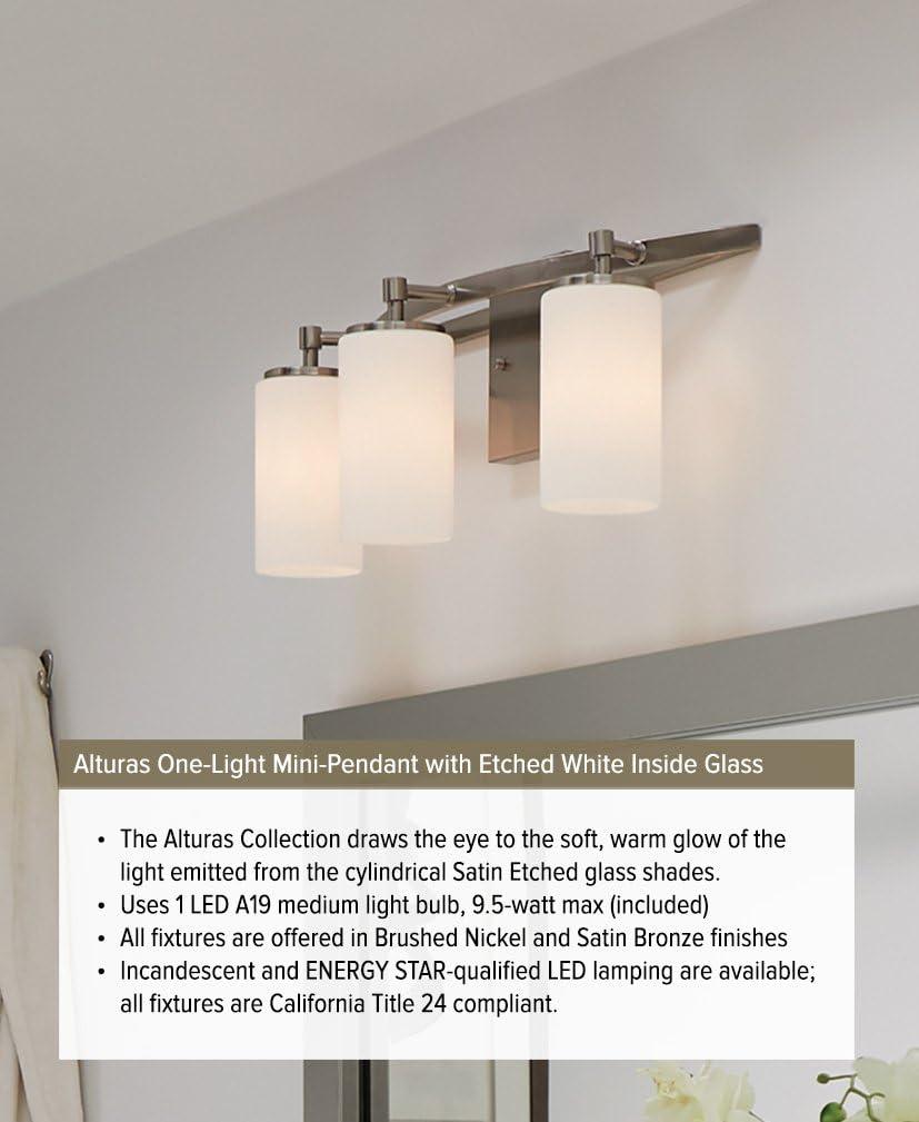 Alturas Mini-Pendant Light in Brushed Nickel with Etched White Glass