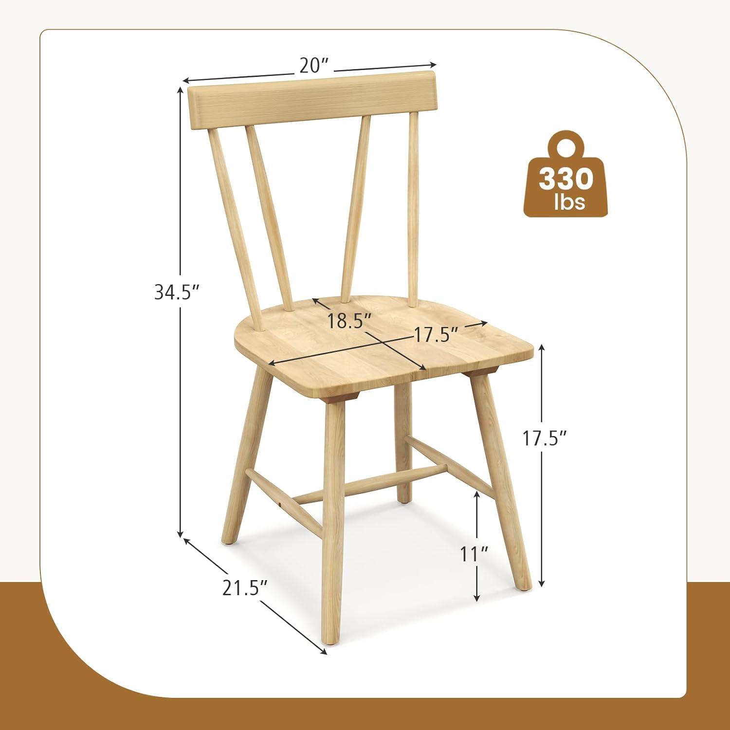 Topcobe Set of 2 Windsor Dining Chairs with High Spindle Back, Indoor Outdoor Chairs Patio Chairs, Kitchen Chairs for Living Room, Natural