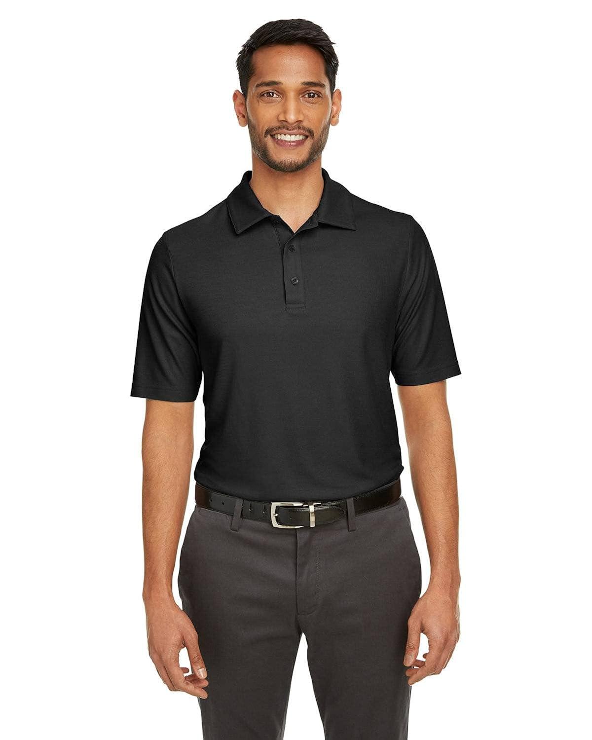Men's Black Polyester Collared Golf Polo Shirt - Large