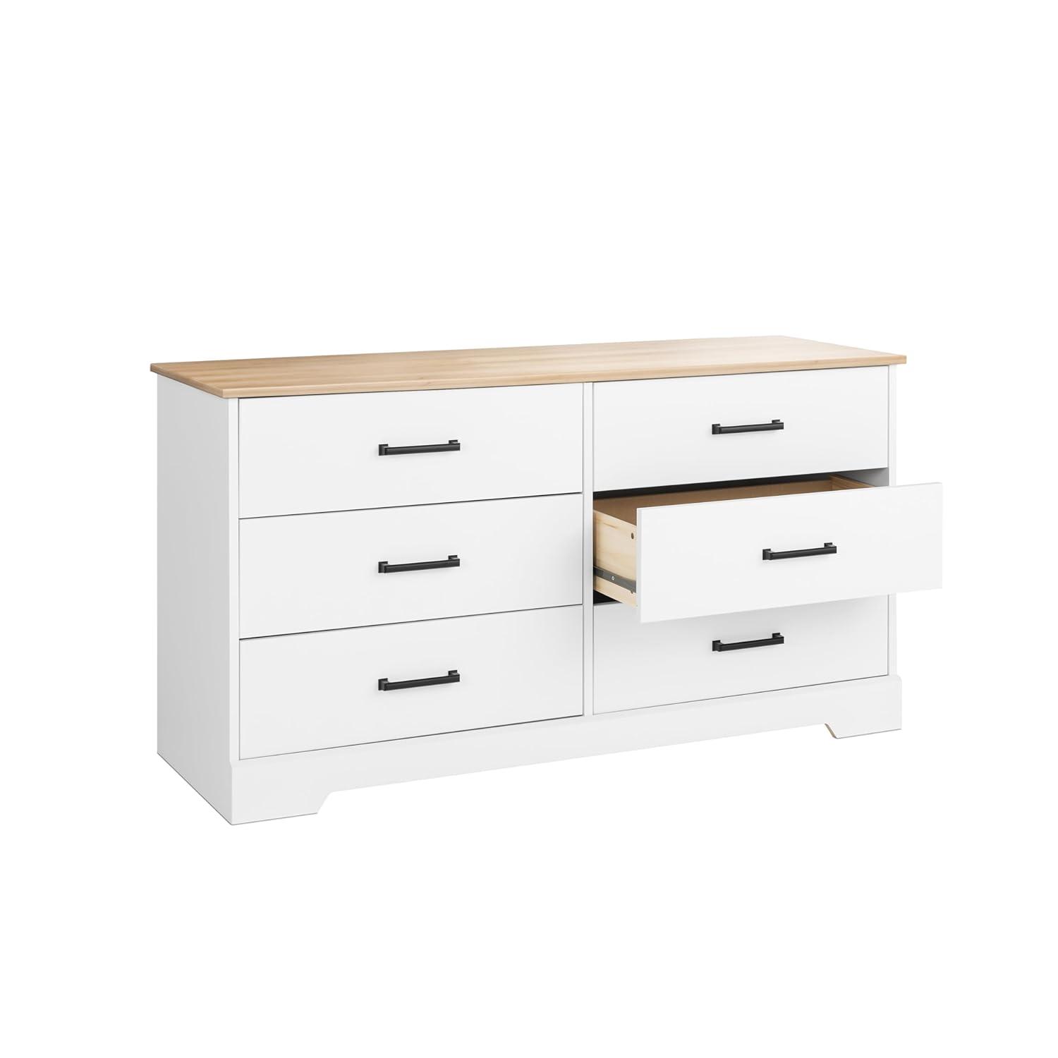 Prepac Rustic Ridge Farmhouse 6 Drawer Bedroom Dresser White/Oak