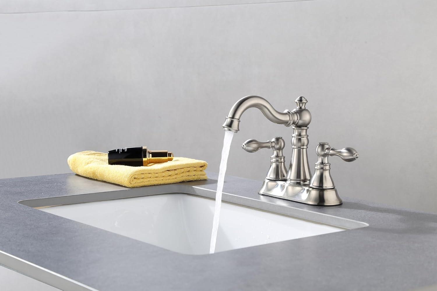 Brushed Nickel High Arc Double Handle Bathroom Faucet