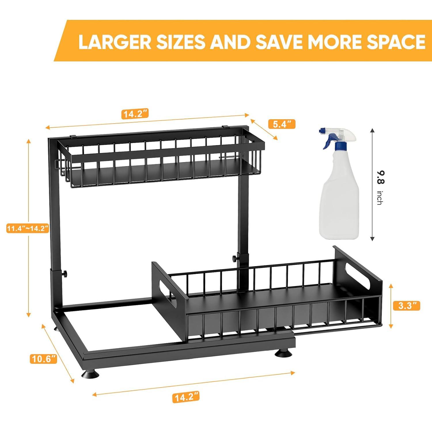 Rebrilliant Under Sink Organizer, 2 Tier Under Sink Organizers And Storage, Metal Slide Out Pull Out Cabinet Organizer ,2 Pack Sliding Drawer Organizer For Kitchen Bathroom Pantry