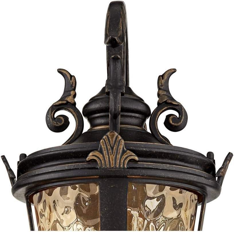 John Timberland Casa Marseille Vintage Rustic Outdoor Wall Light Fixture Bronze Scroll 21 1/2" Hammered Glass for Post Exterior Barn Deck House Porch
