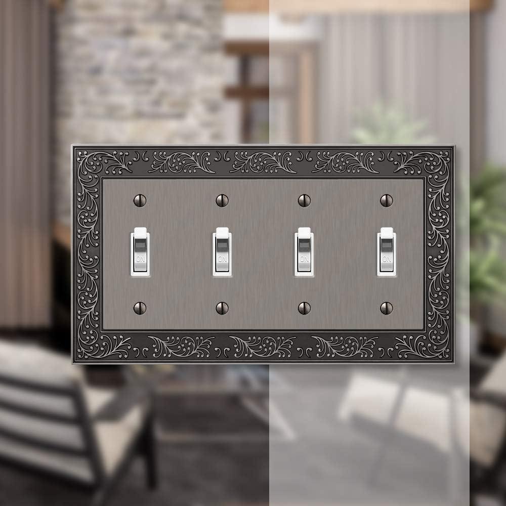 English Garden 4 Gang Toggle Metal Wall Plate - Antique Nickel