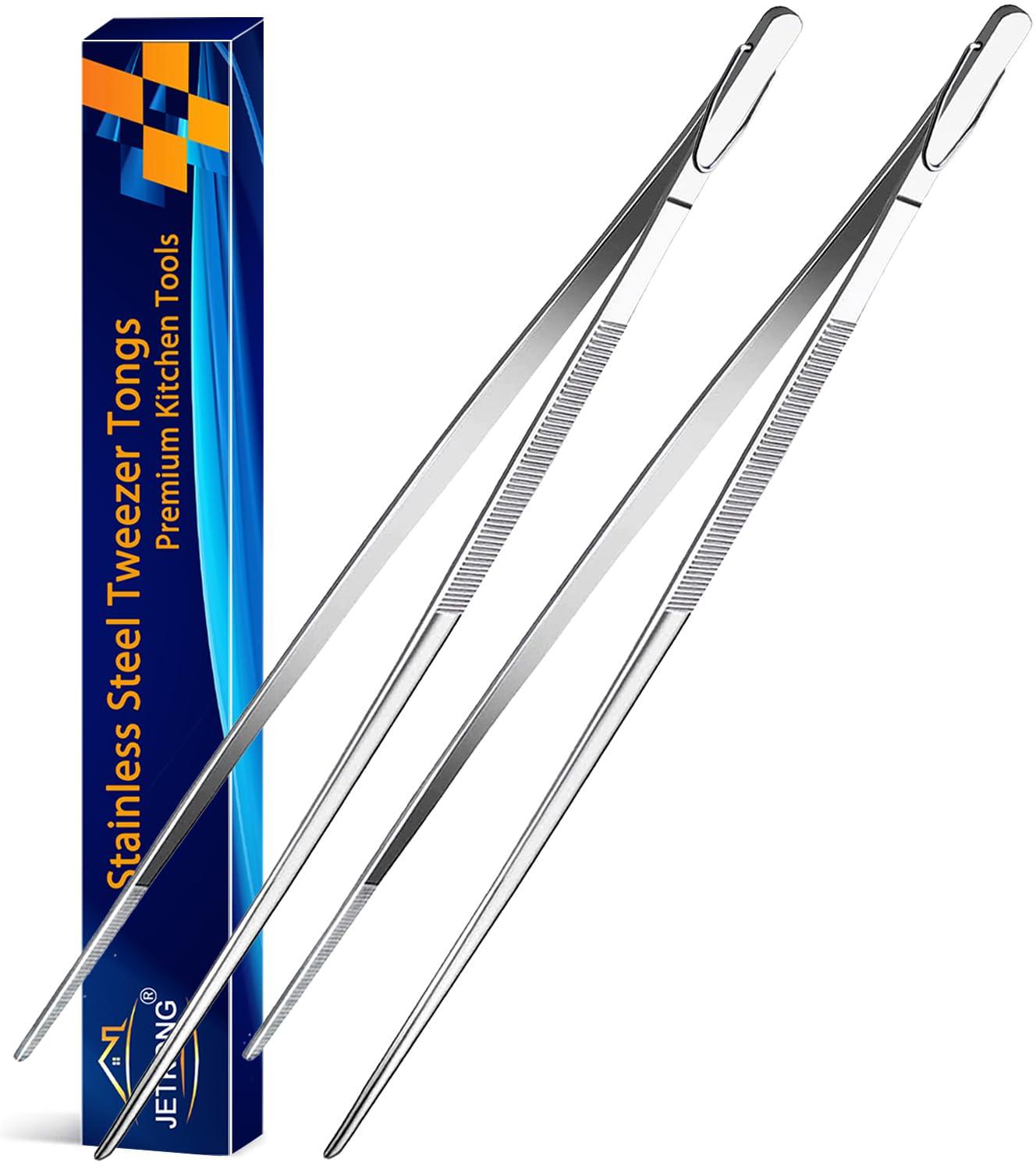 Bentne 12Inch Fine Tweezer Tongs 2pcs Extra Long Stainless Steel Tweezers Tongs for Outdoor BBQ Daily Cooking