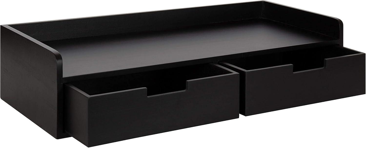 Sleek Black Wood and Metal Floating Console Desk with Storage