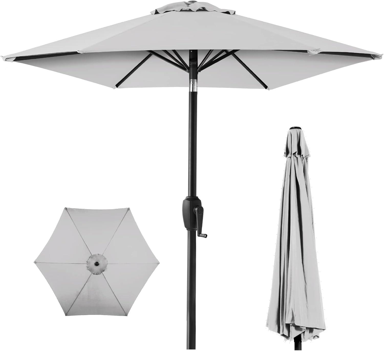 Best Choice Products 7.5ft Heavy-Duty Outdoor Market Patio Umbrella w/ Push Button Tilt, Easy Crank - Fog Gray