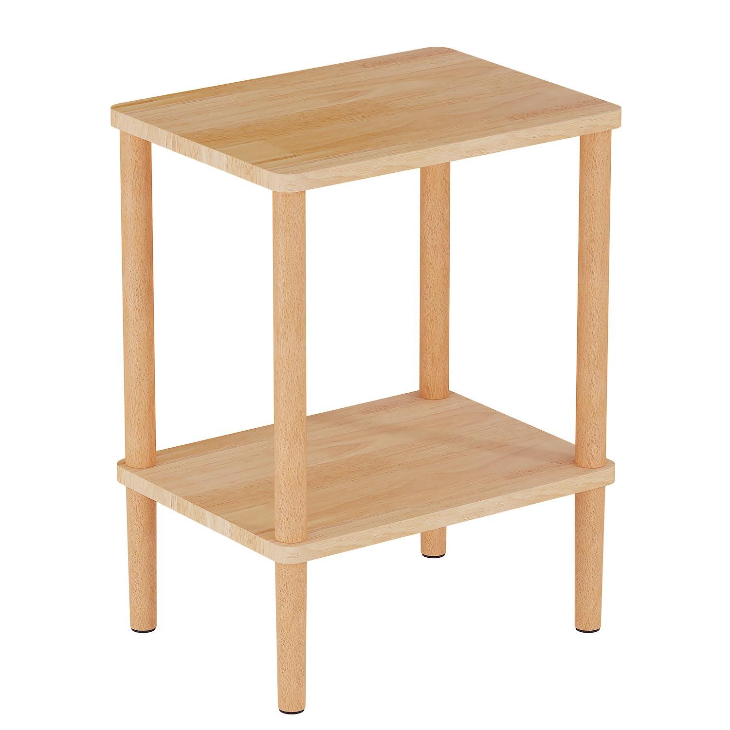 LUCKNOCK Solid Wood Side Table, 2-Tier Small End Table with Storage Shelf, Narrow Nightstand Bedside Table for Small Spaces, Bedroom, Living Room, Farmhouse, No-Tool Assembly.