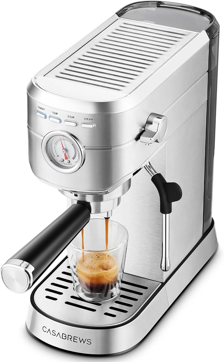 Compact Stainless Steel Semi-Automatic Espresso Machine with Steam Milk Frother