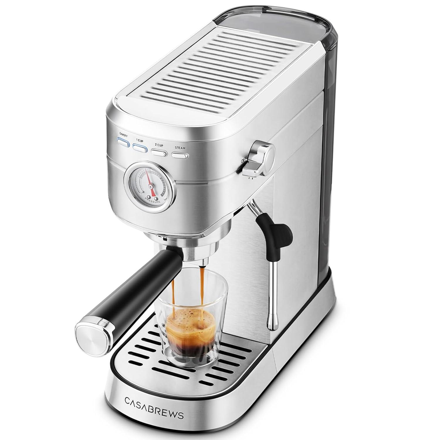 Compact Stainless Steel Semi-Automatic Espresso Machine with Steam Milk Frother