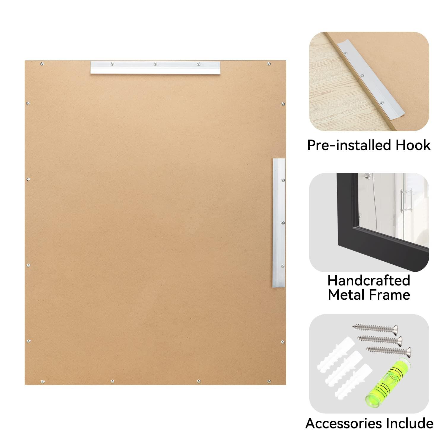 Black Bathroom Mirror 24 x 30 Inch Rectangle Vanity Mirror Metal Frame Decorative Rectangular Wall Mounted Mirror for Bathroom Bedroom Entryway Living Room