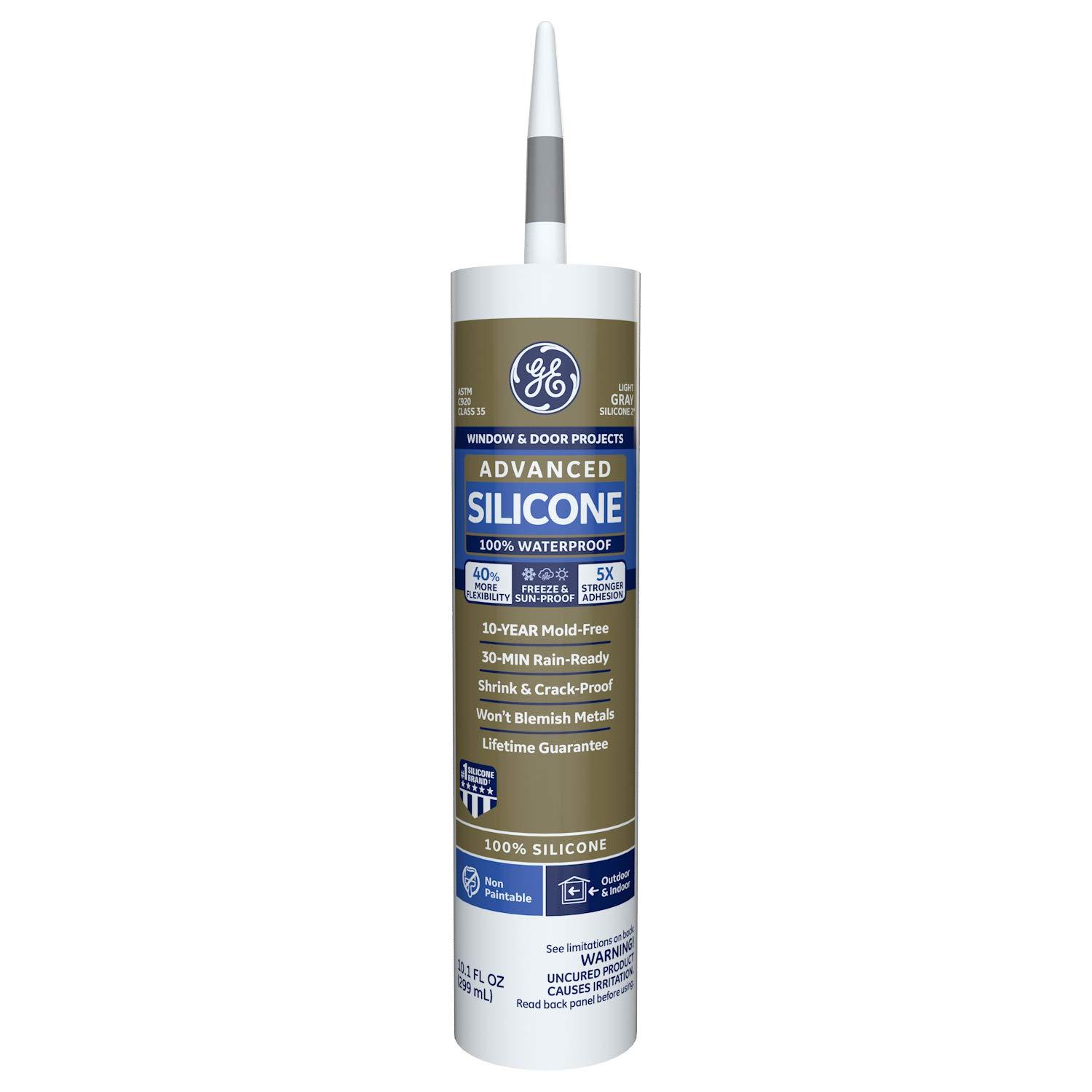 GE Advanced Silicone 2 Windows, Doors, Exteriors 10.1-oz Window door Light Gray Silicone Caulk