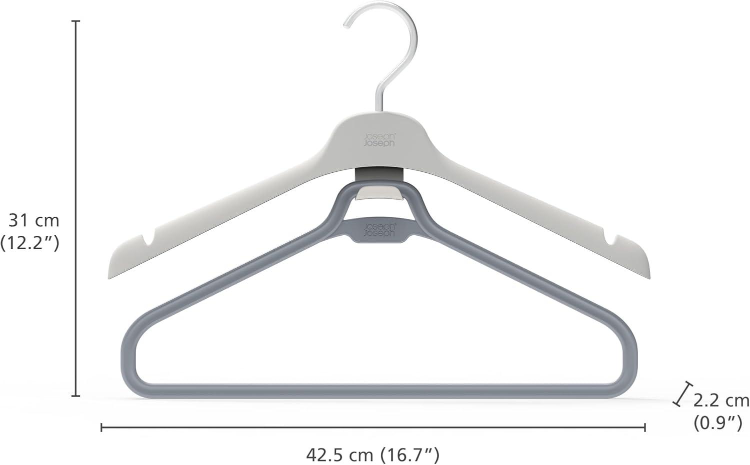 Joseph Joseph Orderly Set of 2 Long Garment Hangers, 2-Part Clothes Hanger for Dresses and Jumpsuits with Integrated Strap Hooks