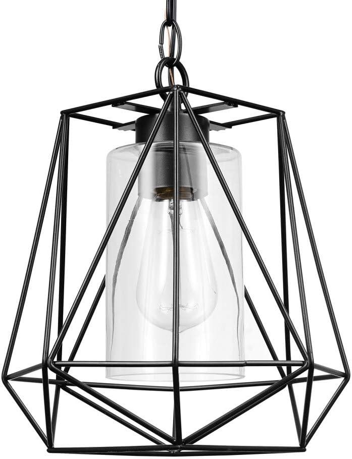 Globe Electric Sansa 1-Light Outdoor/Indoor Pendant, Black, Clear Glass Inner Shade,44299, Bulb Not Included