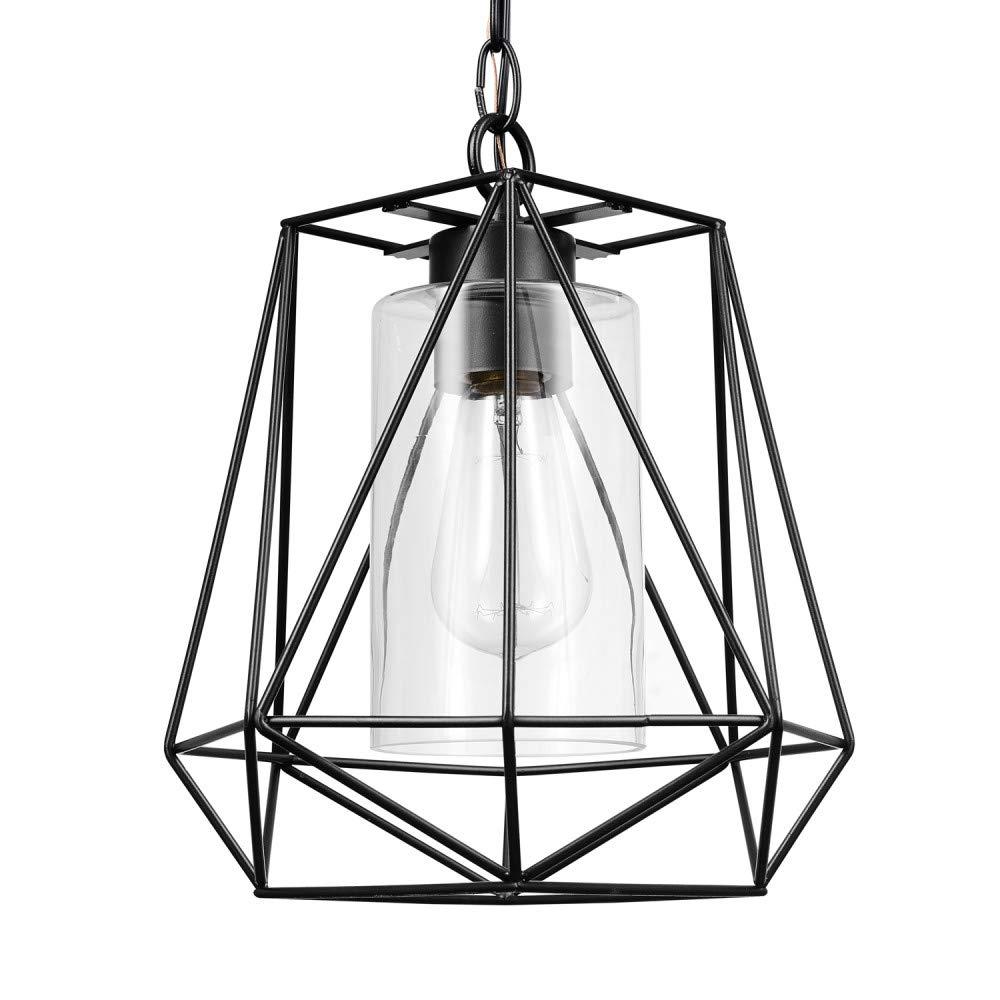 Globe Electric Sansa 1-Light Outdoor/Indoor Pendant, Black, Clear Glass Inner Shade,44299, Bulb Not Included