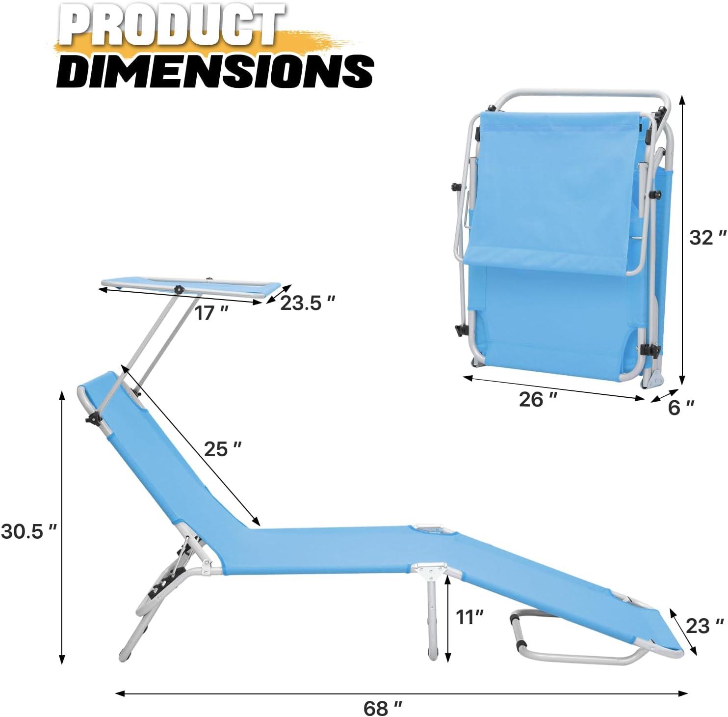 Sky Blue Steel and Oxford Folding Beach Chaise Lounge Set