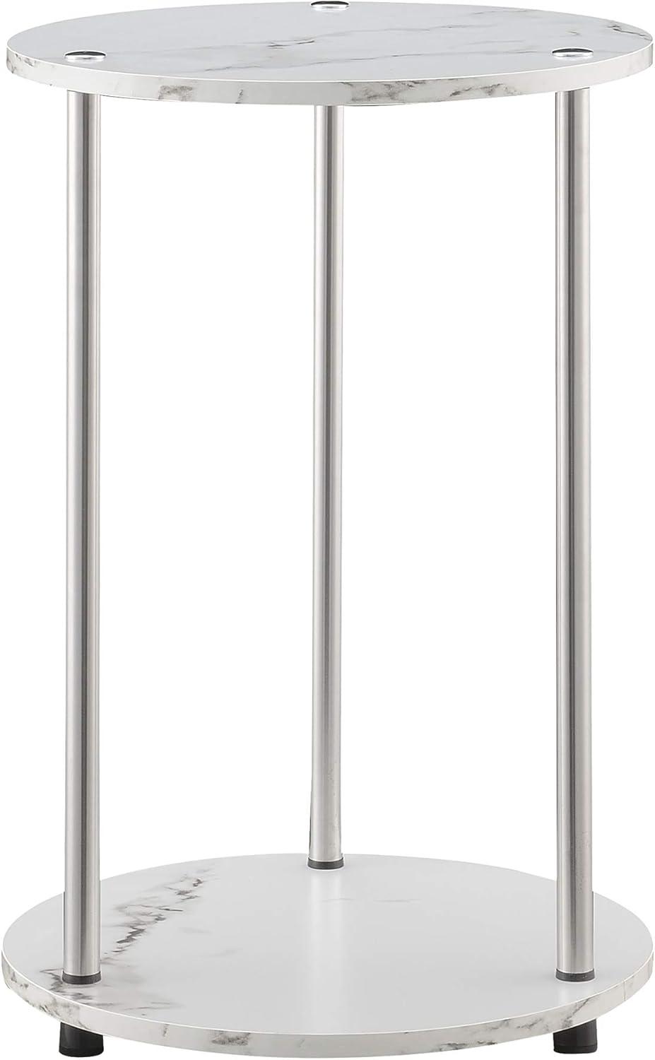 Convenience Concepts Designs2Go No Tools 2 Tier Round End Table, White Marble/Chrome