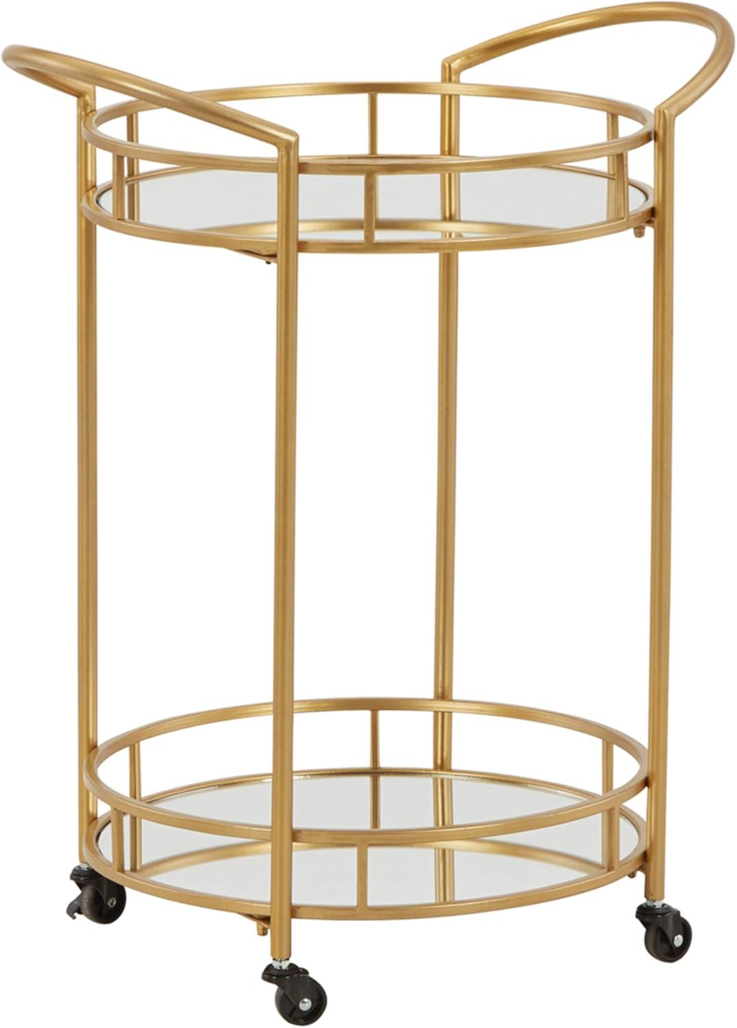 Goldtone Metal Bar Cart with Mirrored Glass Shelves