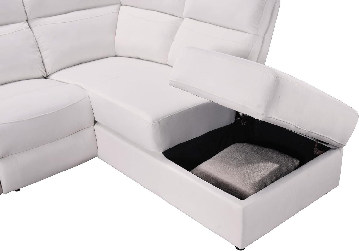 Beige Recliner Sectional Sofa with Ottoman and Cup Holder