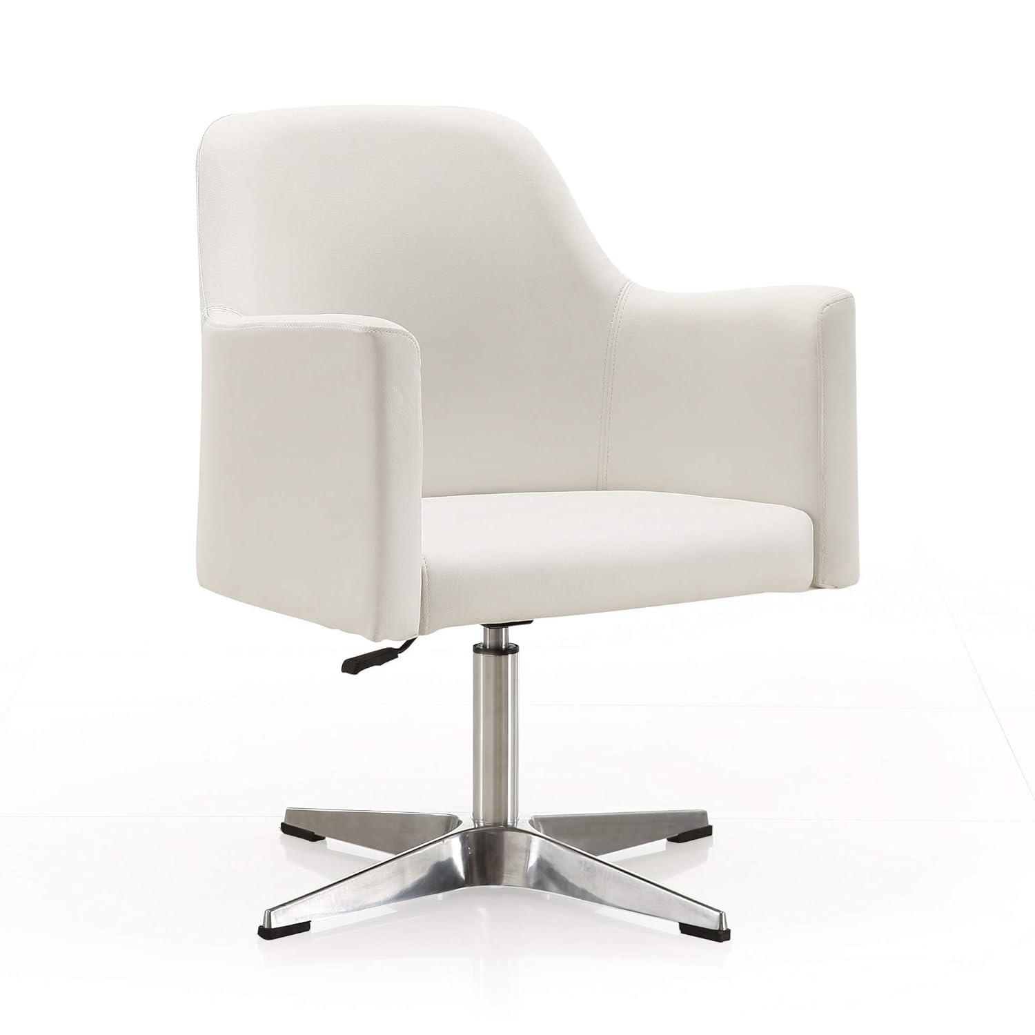 Manhattan Comfort Pelo Faux Leather Adjustable Height Swivel Accent Chair White: Modern Task Chair, Metal Frame, 300 lbs Capacity