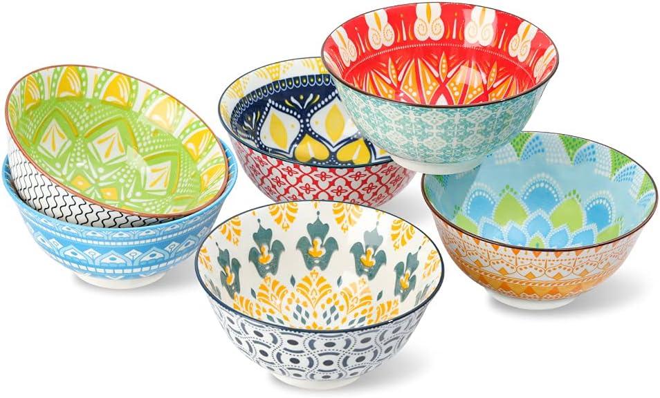 AHX 6 Pack Porcelain Cereal Bowls, 23oz Colorful Salad Soup Bowl,6.25-inch Round Ceramic Serving Bowl Set