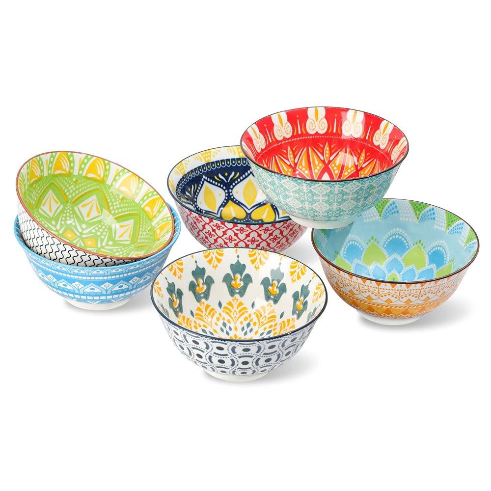 AHX 6 Pack Porcelain Cereal Bowls, 23oz Colorful Salad Soup Bowl,6.25-inch Round Ceramic Serving Bowl Set