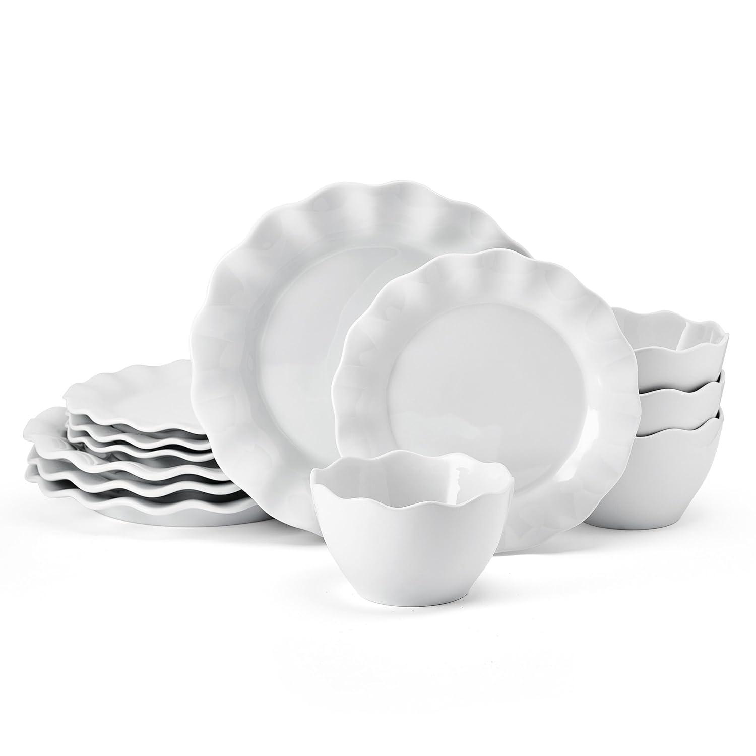 Fitz and Floyd Everyday White Scallop 12-Pc Dinnerware Set, Service For 4