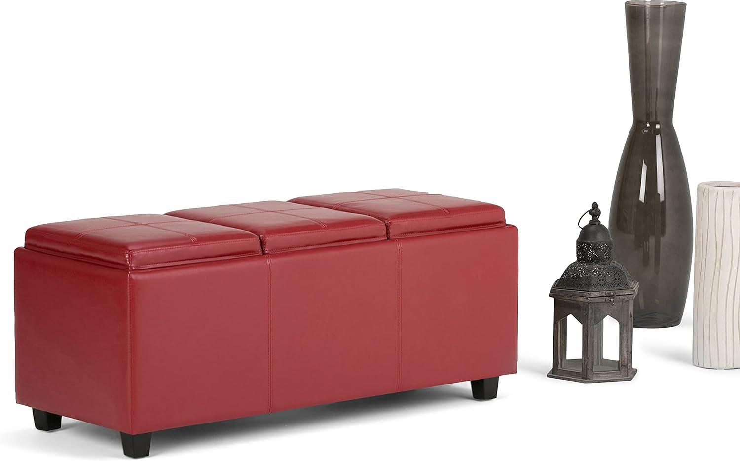 Radicchio Red Avalon Faux Leather Storage Ottoman with Tray