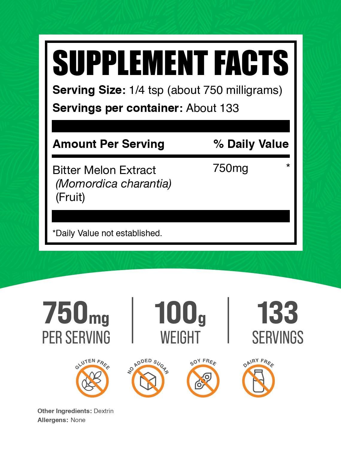 BulkSupplements Bitter Melon Extract Powder - 750mg per Serving - 100 Grams (3.5 oz) - 133 Servings