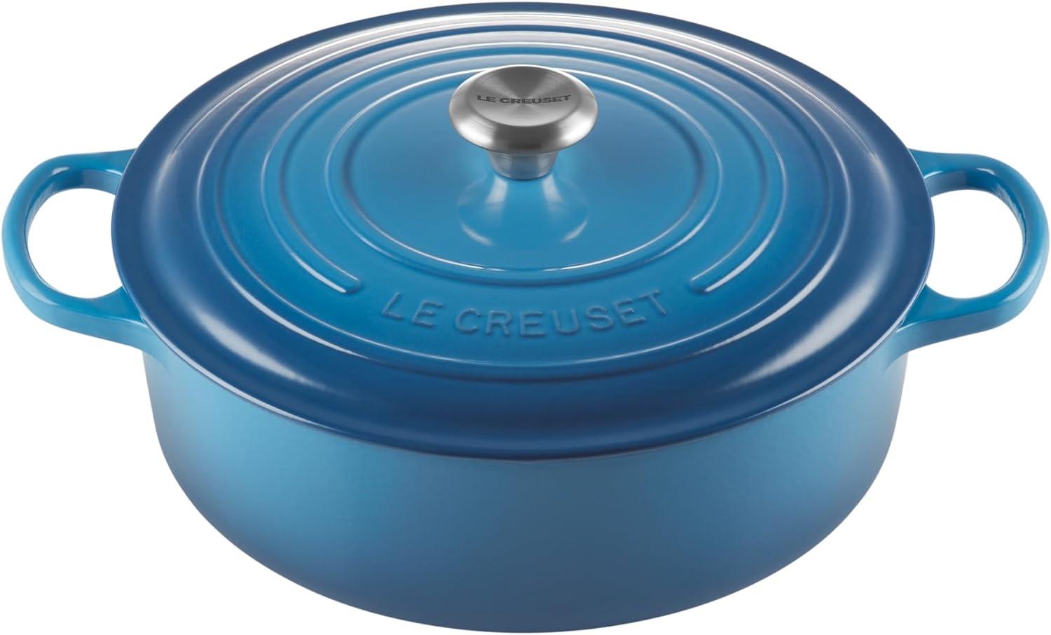 Marseille Blue Enameled Cast Iron Round Dutch Oven, 6.75 Qt