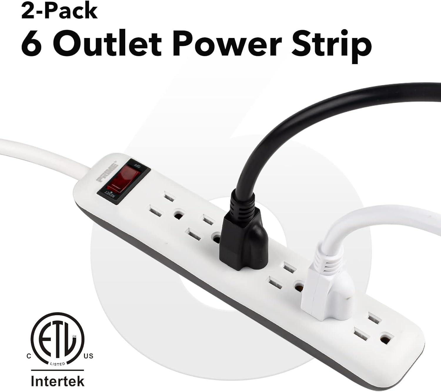 White 6-Outlet Power Strip with Circuit Breaker, 2-Pack