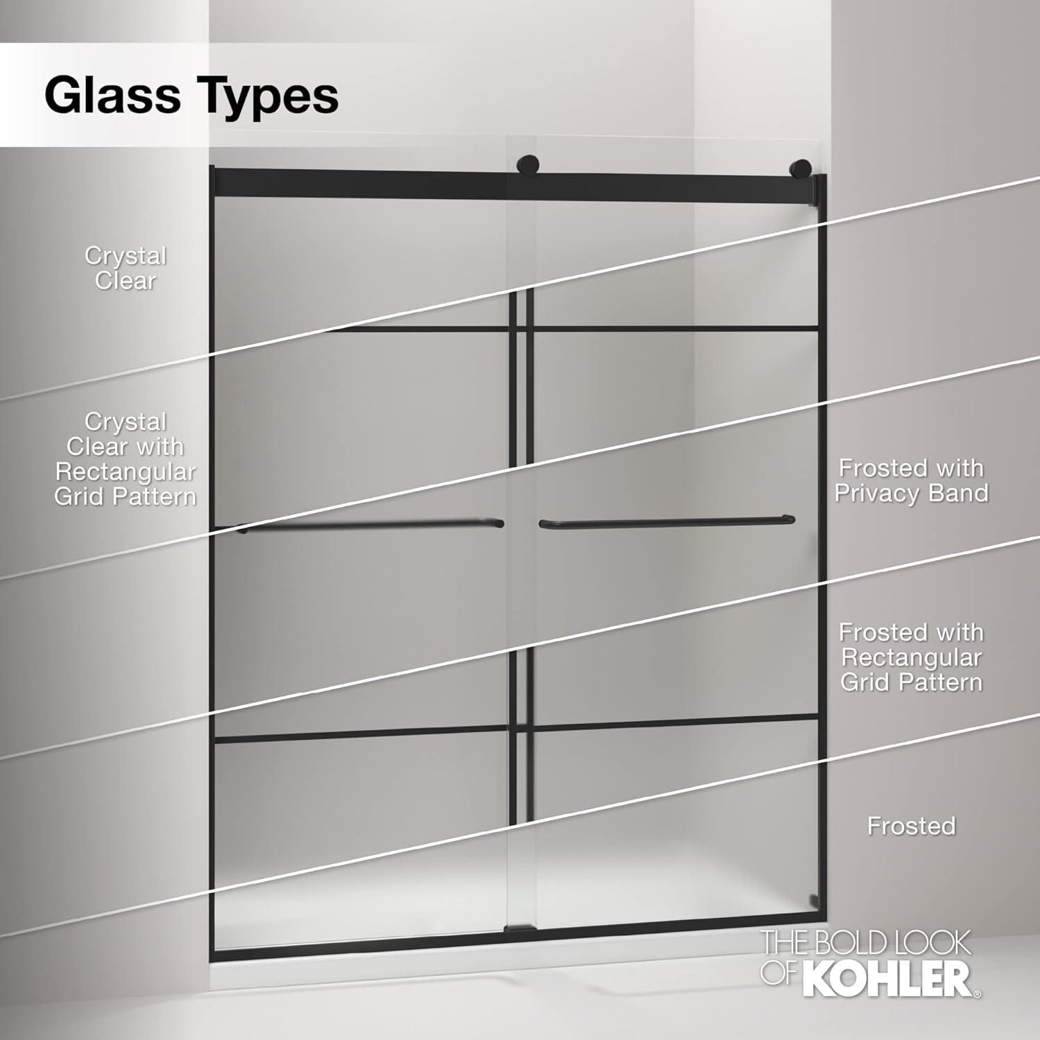 Pleat® 63-9/16"H Frameless Sliding Bath Door with 5/16"-Thick Crystal Clear Tempered Glass
